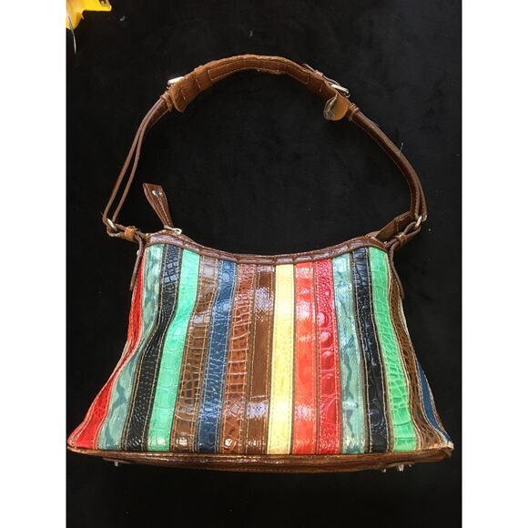 M.C. Marc Chantal Kirstin Multi Colored Croco Embossed Leather Hobo Bag Purse - Picture 2 of 13